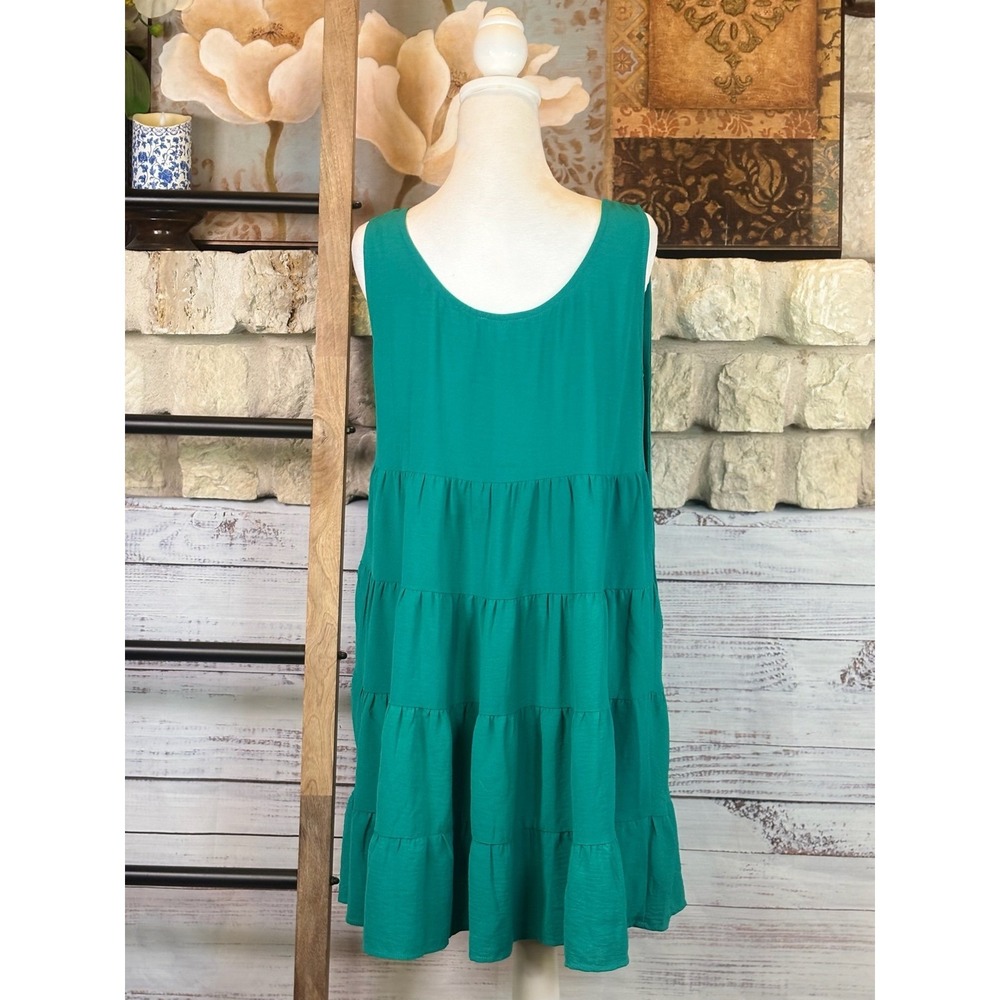 Jodifl Teal Green Tiered Tie Shoulder Sleeveless Shift Dress Womens Small - Picture 3 of 9